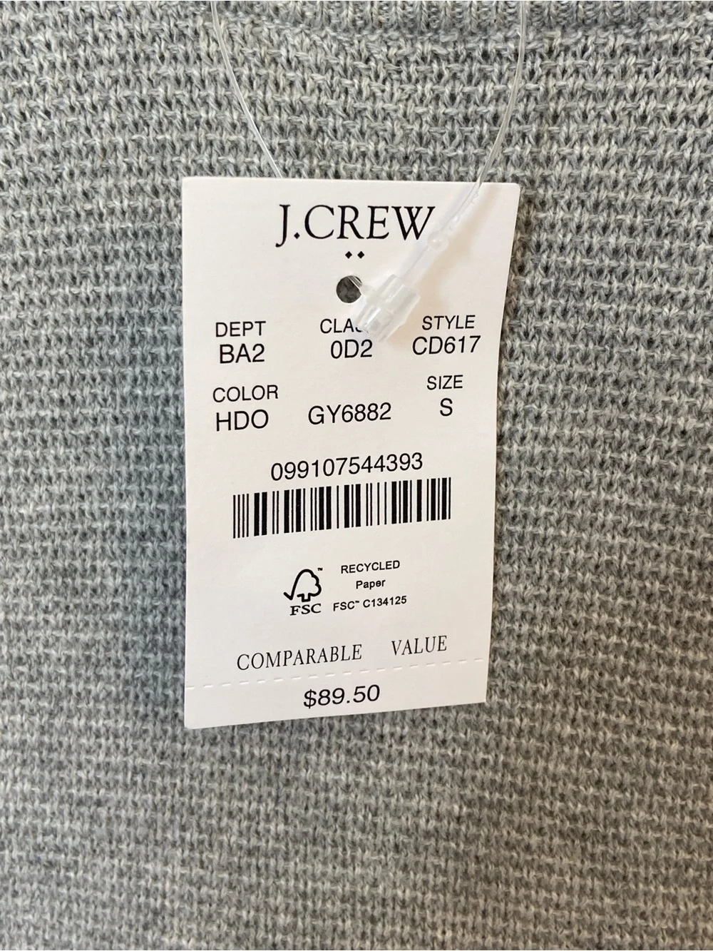 J. Crew Men’s Lightweight Grey Cotton Sweater, Large, NWT, Smart Casual Coastal